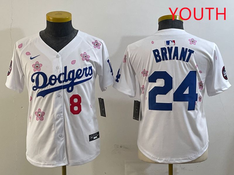 Youth Los Angeles Dodgers #24 Bryant White Sakura Edition 2025 Nike MLB Jersey style 10->youth mlb jersey->Youth Jersey
